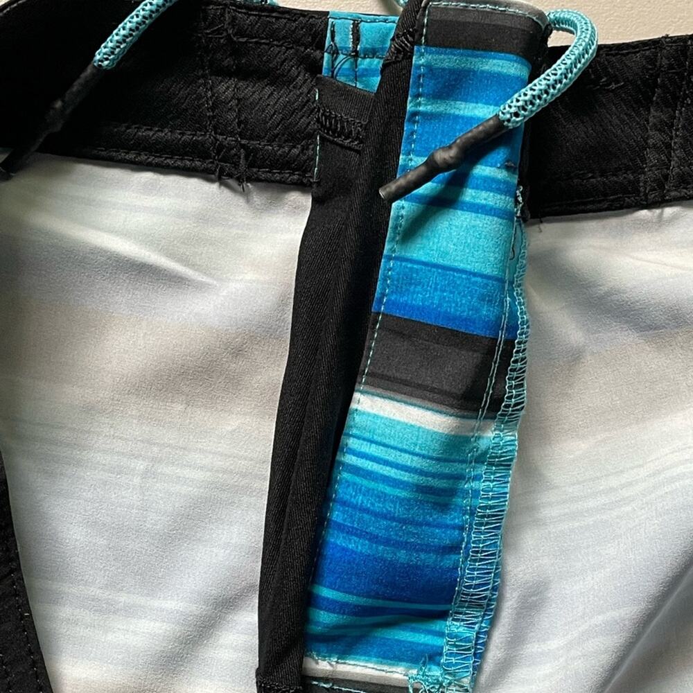 George Aqua Blue Striped Front Tie Swim Trunks Board Shorts size 36 - Picture 5 of 8